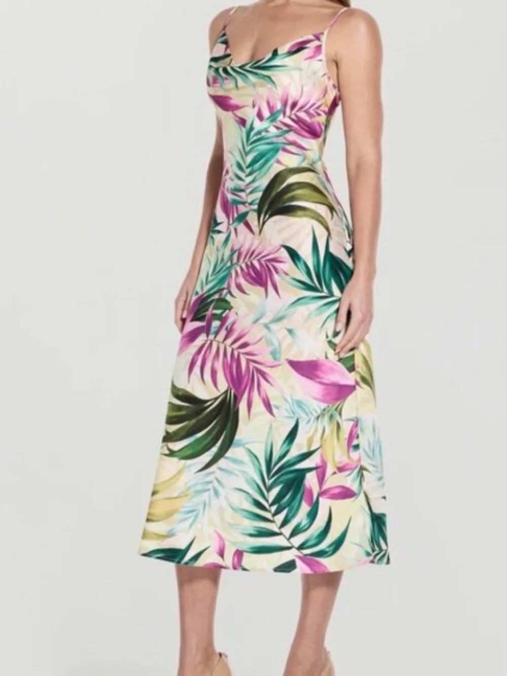 Guess Akilina Cowlneck Midi Dress Tropical Escape XS $138 - Picture 3 of 8